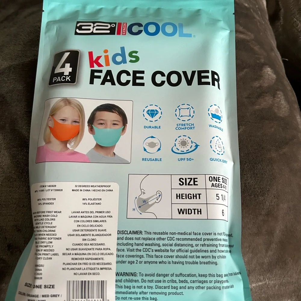 NWT 32 Degrees Cool Kids Unisex Face Mask Cover 4-Pack